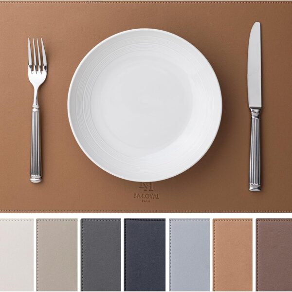 Baroyal Faux Leather Placemats Set of 4 Vinyl Washable Wipeable Table Mats for Kitchen Dining Table Heat Resistant Waterproof Indoor/Outdoor Placemats Non-Slip Easy Clean Place Mats (British Khaki)
