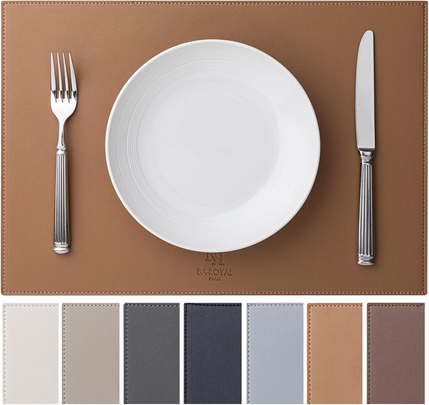 Baroyal Faux Leather Placemats Set of 4 Vinyl Washable Wipeable Table Mats for Kitchen Dining Table Heat Resistant Waterproof Indoor/Outdoor Placemats Non-Slip Easy Clean Place Mats (British Khaki)