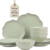 Sango 12 Pieces Scalloped Dinnerware Set, Sage Green Dishes for 4, Premium Serving Plates & Bowls Sets, Chip Resistant, Ceramic Dishware, Kitchen Dish, Microwave & Dishwasher Safe, Bethany