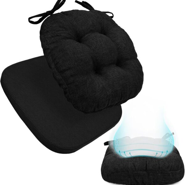 BUYUE 2-in-1 Chair Cushion for Dining Chair – Detachable Double-Layer, Use as 2 Seat Pads or 1 Extra-Thick Pad, Latex Foam, Non-Slip, Black