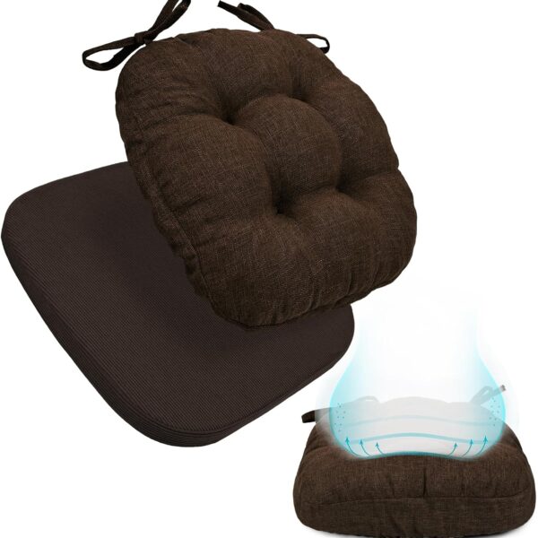 BUYUE 2-in-1 Chair Cushion for Dining Chair – Detachable Double-Layer, Use as 2 Seat Pads or 1 Extra-Thick Pad, Latex Foam, Non-Slip, Chocolate