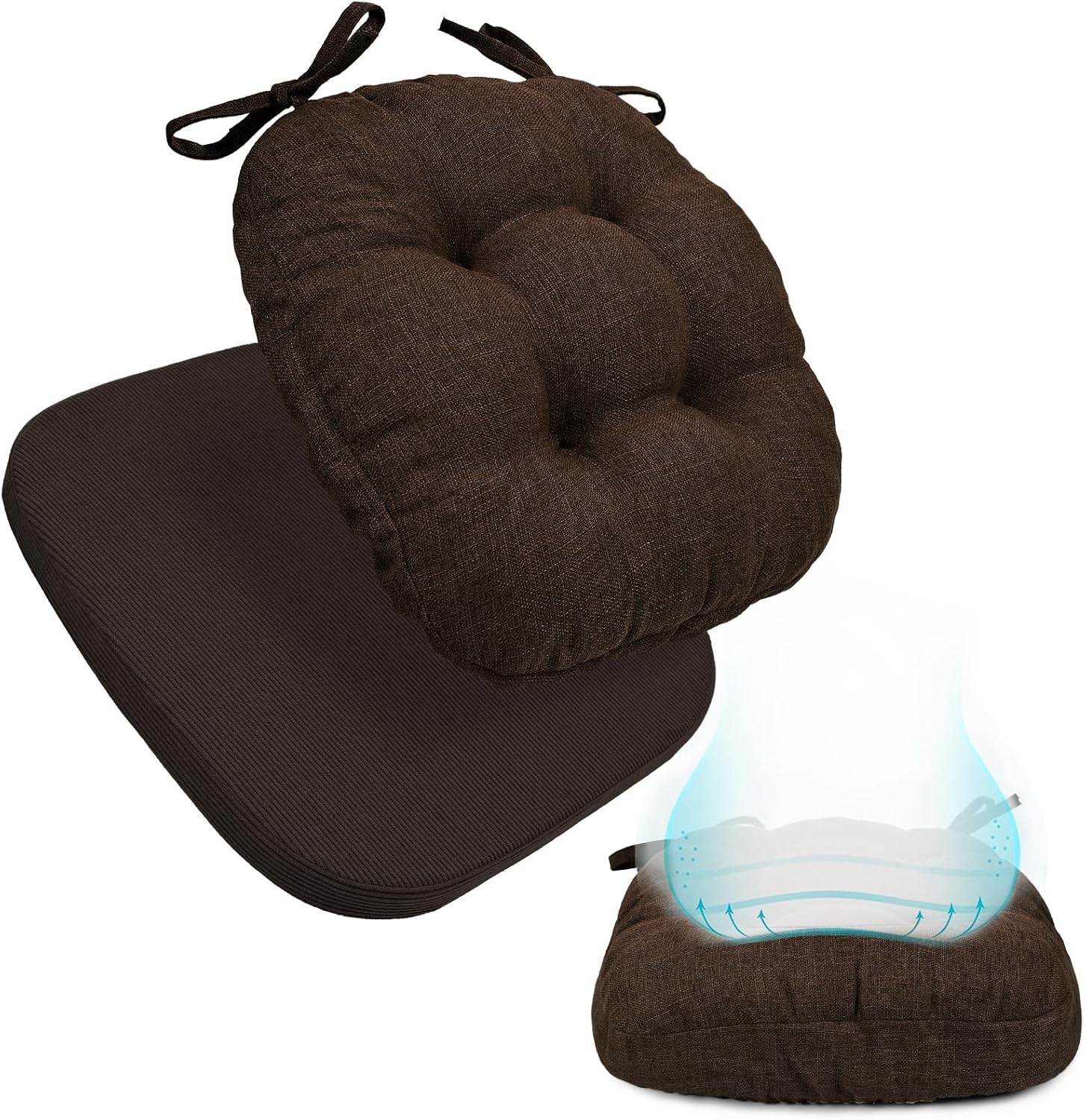 BUYUE 2-in-1 Chair Cushion for Dining Chair – Detachable Double-Layer, Use as 2 Seat Pads or 1 Extra-Thick Pad, Latex Foam, Non-Slip, Chocolate