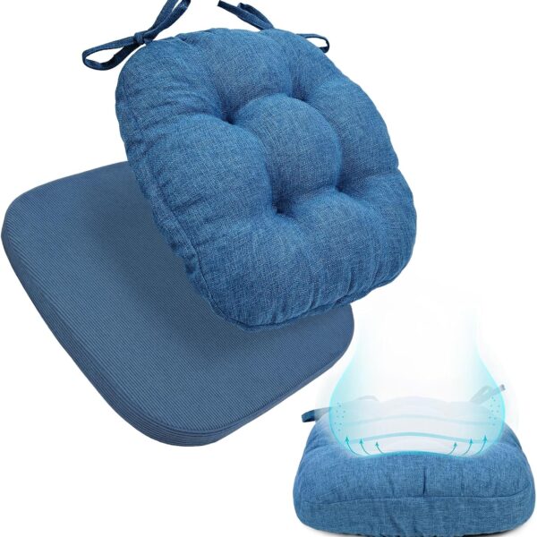 BUYUE 2-in-1 Chair Cushion for Dining Chair – Detachable Double-Layer, Use as 2 Seat Pads or 1 Extra-Thick Pad, Latex Foam, Non-Slip, Dark Blue