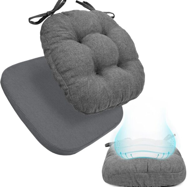 BUYUE 2-in-1 Chair Cushion for Dining Chair – Detachable Double-Layer, Use as 2 Seat Pads or 1 Extra-Thick Pad, Latex Foam, Non-Slip, Dark Grey