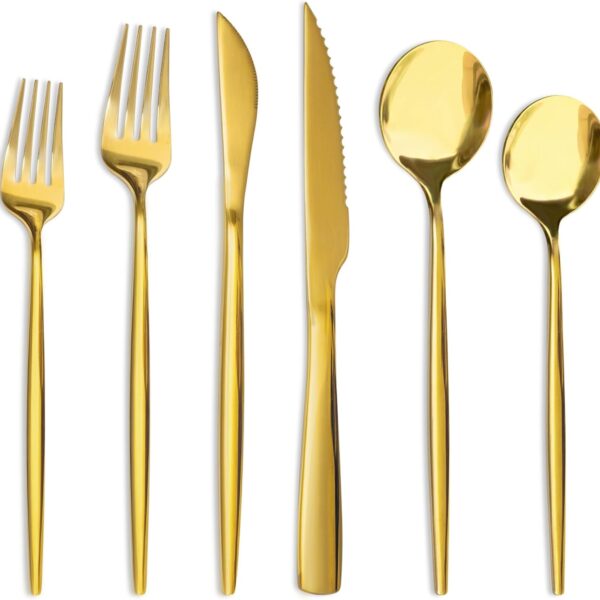 Astercook 48-Piece Gold Silverware Set with Steak Knives