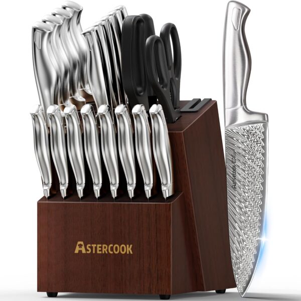 Astercook 21 Piece Knife Set with Built-in Sharpener
