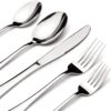 Stilloye 60 piece stainless steel silverware set laid out in a complete 12-person dining arrangement.