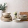 AmorArc 24-piece ceramic dinnerware set for 8 featuring unique reactive glaze rustic plates.