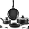 Becigar 8-piece nonstick cookware set featuring black pots and pans with ergonomic handles