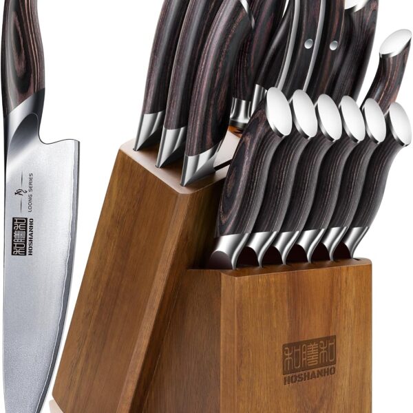 HOSHANHO 16-piece Japanese knife set with Pakkawood Handles