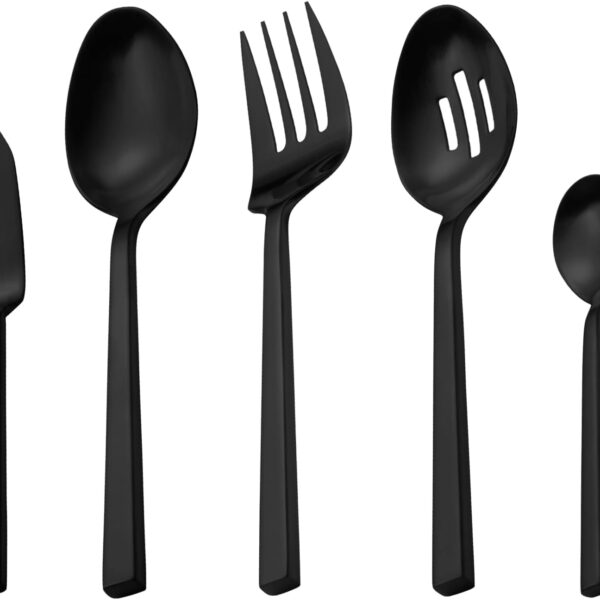 Alata 5-Piece Matte Black Serving Set: Modern Forged Cutlery