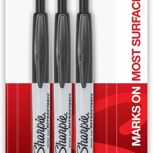 Sharpie Retractable Permanent Markers, Ultra Fine Point, Black, 3 Count