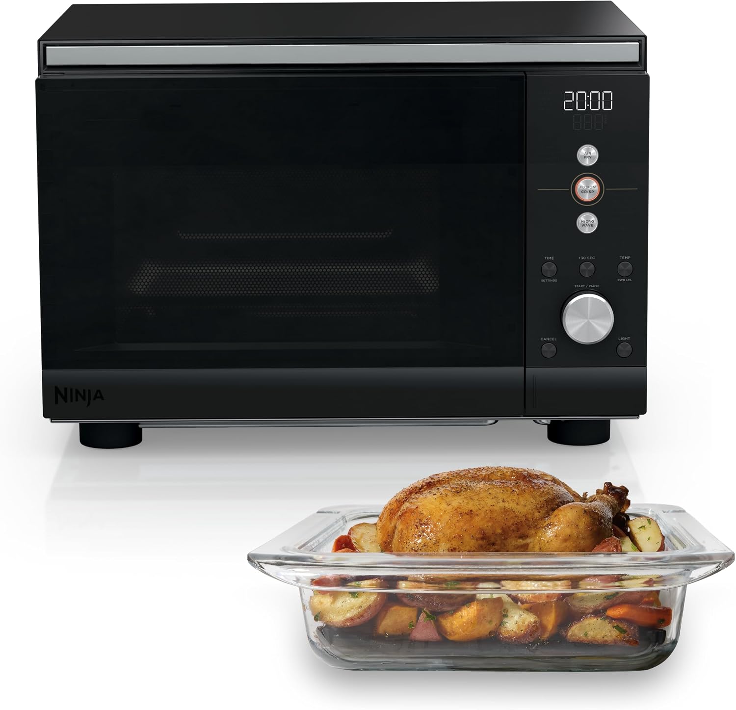 Ninja Crispi 14-in-1 microwave air fryer combo featuring a sleek black finish and modern control panel.