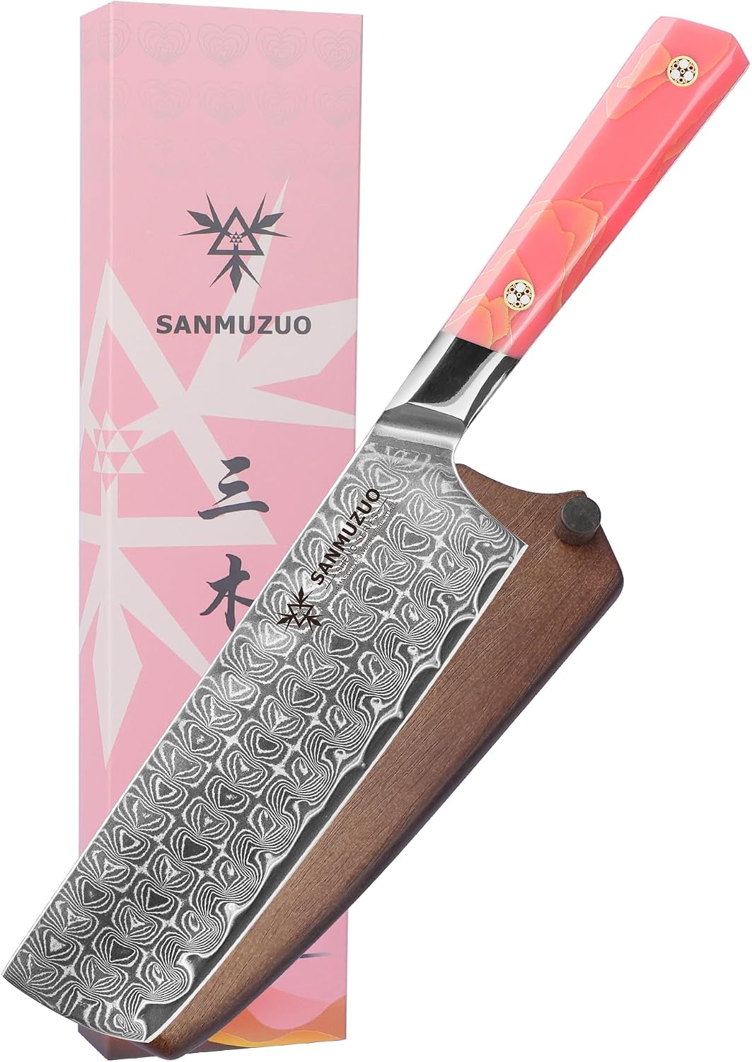 SANMUZUO 7 inch Damascus Nakiri knife with a professional ultra-sharp powder steel blade.