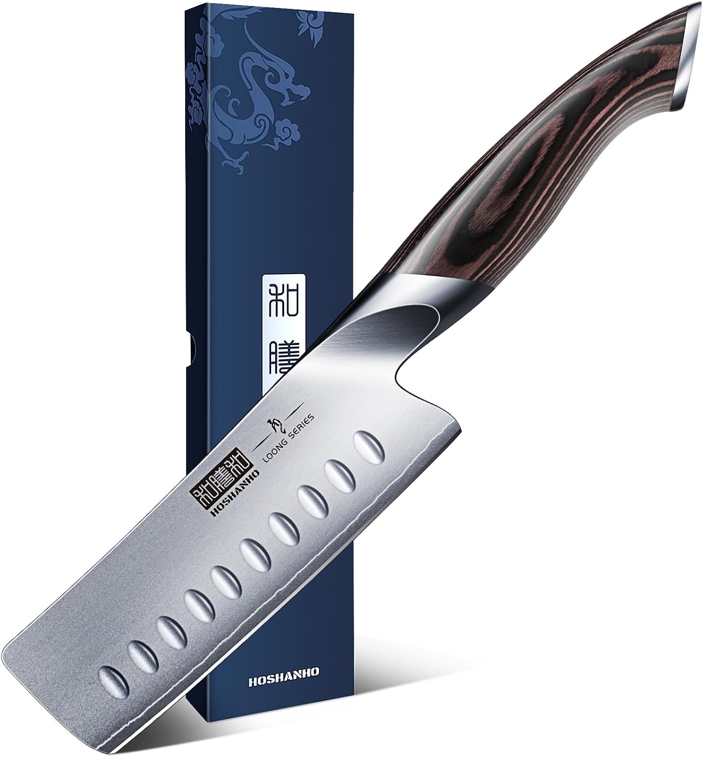 HOSHANHO 5.5 inch Nakiri knife featuring a professional Japanese 10Cr15CoMoV high carbon steel blade.