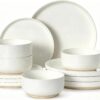 Umite Chef 12-piece stoneware dinnerware set featuring a rustic speckled finish and warm clay base.