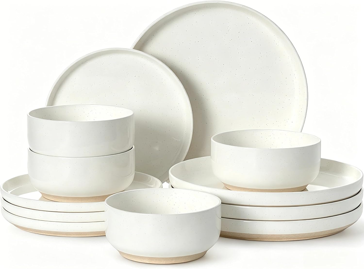 Umite Chef 12-piece stoneware dinnerware set featuring a rustic speckled finish and warm clay base.