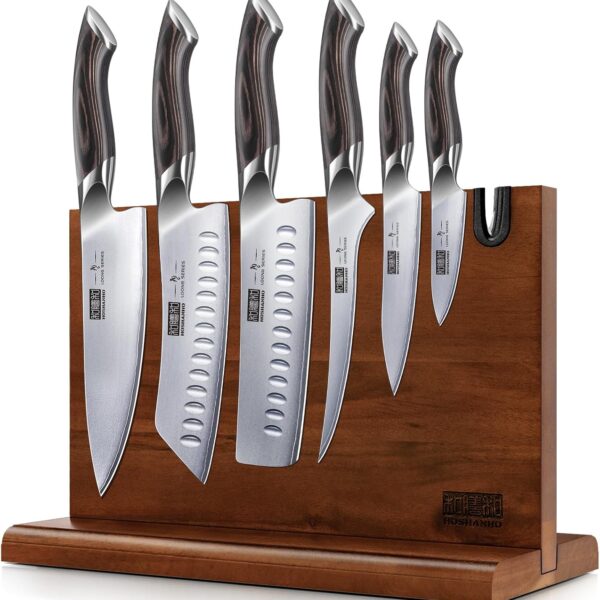 HOSHANHO 7-Piece Japanese Magnetic Knife Block Set: Sharp & Sturdy