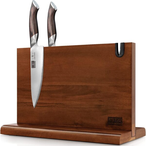 HOSHANHO 14" Acacia Double Sided Magnetic Knife Block