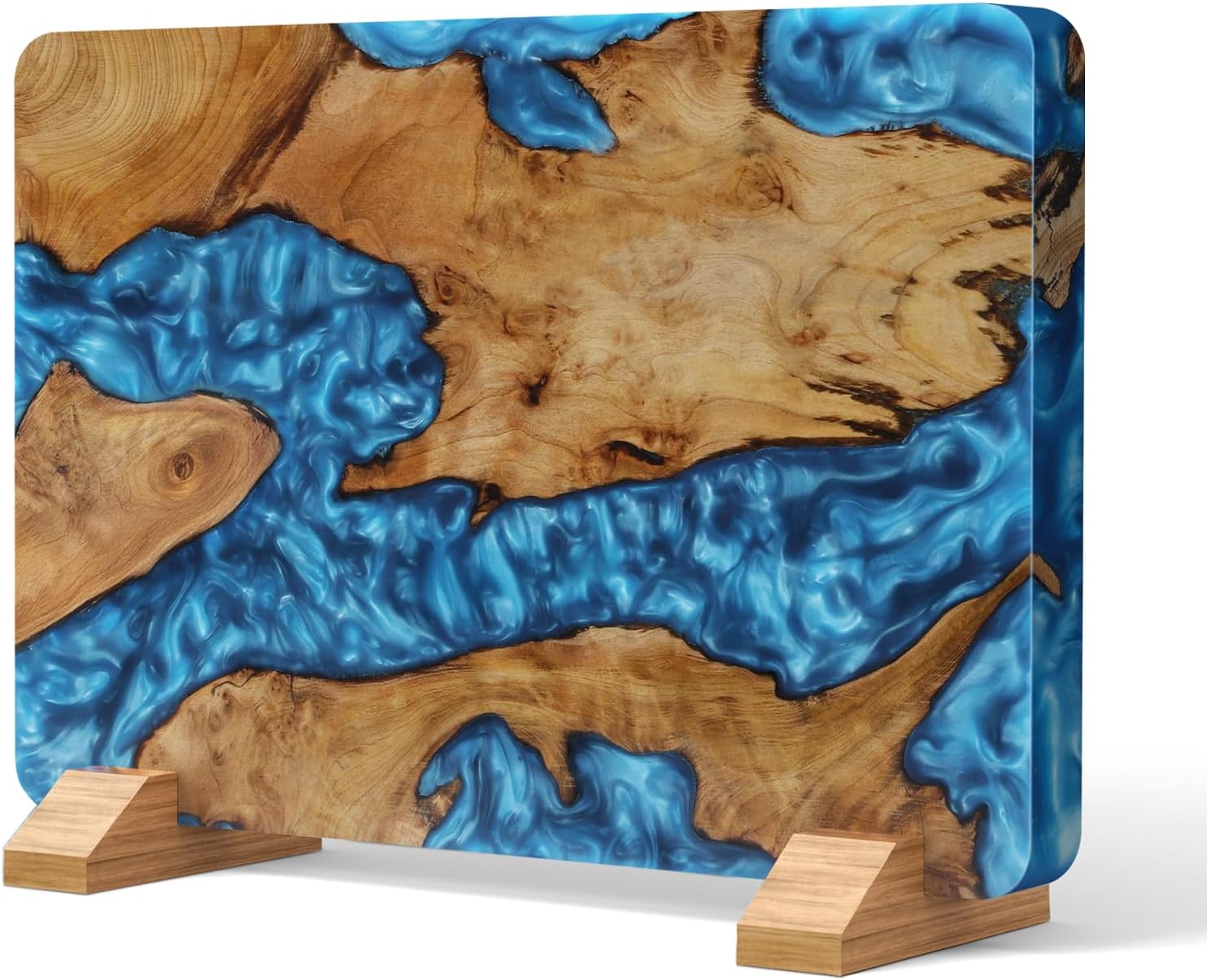 HOSHANHO double-sided magnetic knife block featuring handcrafted natural acacia wood and agate resin inlay.