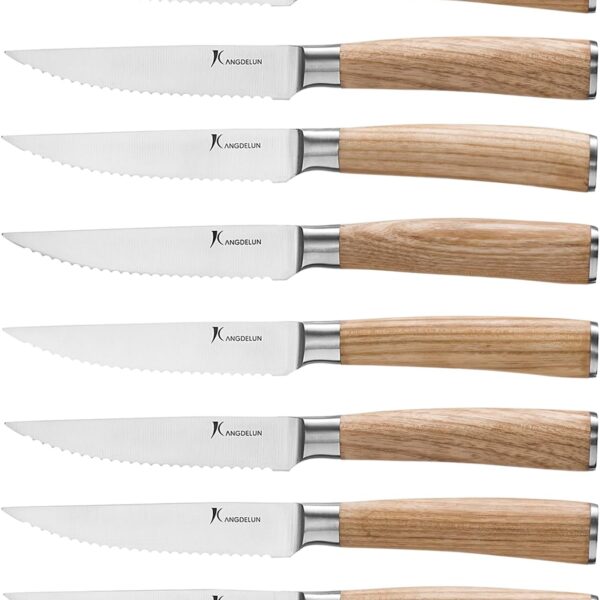 8-Piece Serrated Steak Knife Set with Natural Ash Handles