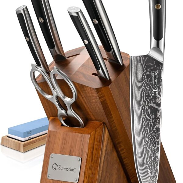 Sunnecko Damascus Knife Set with Block: Professional VG10 Prep