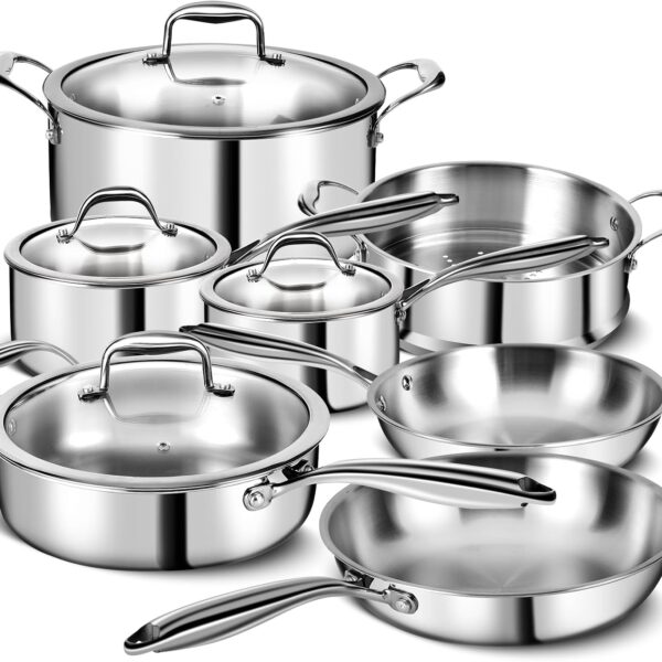 EWFEN 3 Ply Stainless Steel Cookware Set: 11-Piece Kitchen Kit