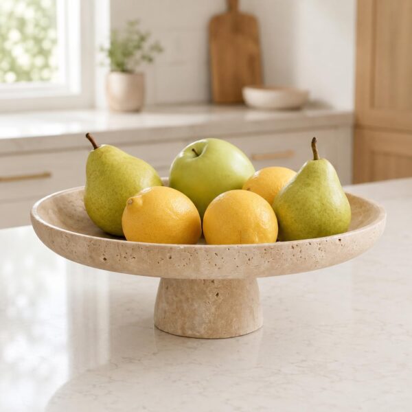 Cotivaye 10-Inch Handcrafted Travertine Fruit Bowl