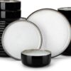 Full 24 piece dinnerware set from the vancasso PLAYA collection featuring 8 plates and bowls in beige.