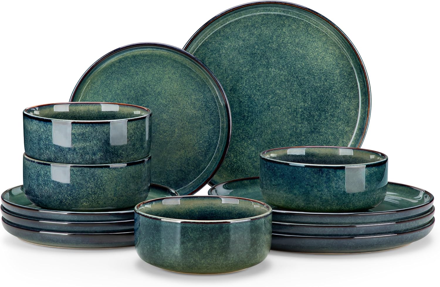 vancasso Starry 12-piece reactive glaze dinnerware set for four with plates and cereal bowls on a table