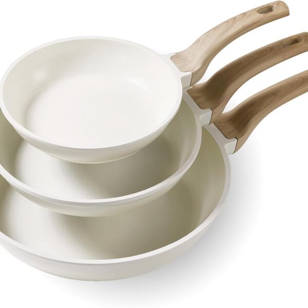 Carote 3-Piece Cream White Non Stick Skillet Set: Eco-Friendly