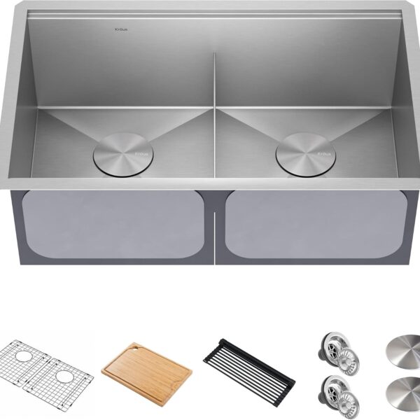 Kraus 30 Inch Workstation Kitchen Sink: Durable Double Bowl Kit