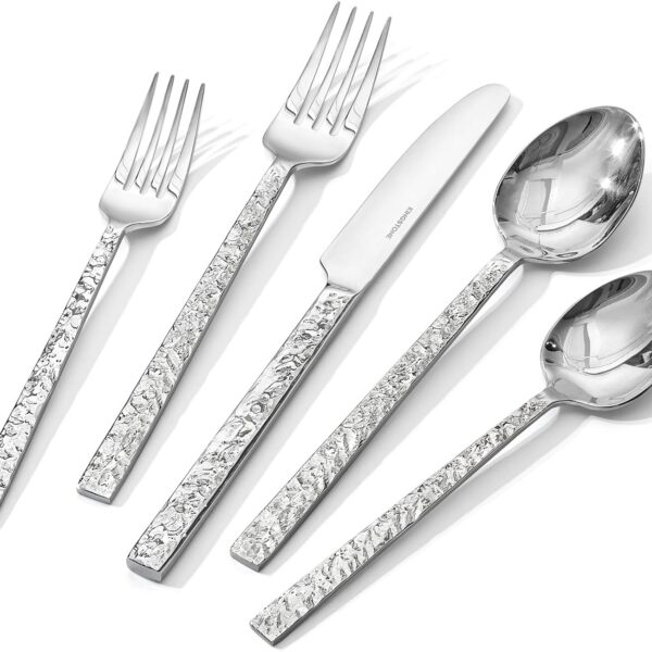 KINGSTONE 40-Pc Hammered Stainless Steel Silverware Set