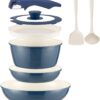 Coicur 8-piece blue ceramic nonstick removable handle cookware set for compact kitchens.