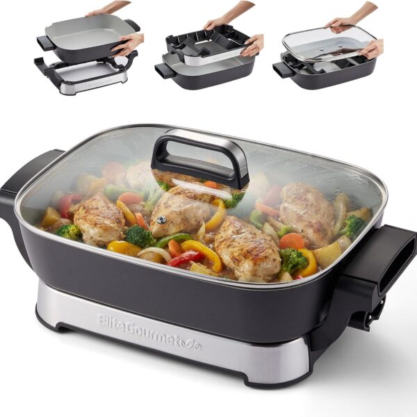 Elite Gourmet Collapsible Ceramic Electric Skillet: 1500W Power