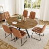 HIPIHOM extendable round dining set featuring a walnut finish table and six brown U-shaped chairs