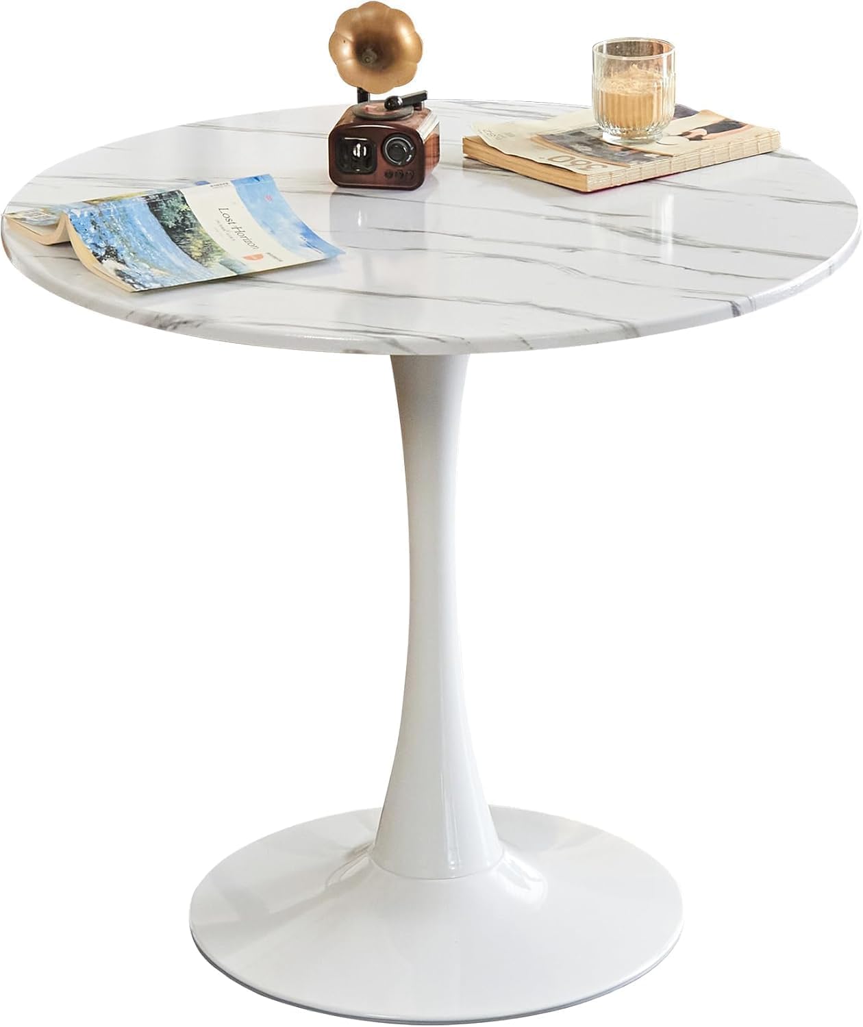 Comtrysail 31.5-inch round tulip dining table in faux marble white for modern kitchen spaces