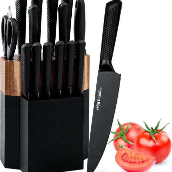 Vvwgkpk 15 Piece Black Knife Set: Rust-Resistant Kitchen Essential