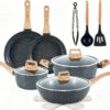 Anymark 15-piece non-stick ceramic cookware set in sleek black finish on a kitchen countertop.