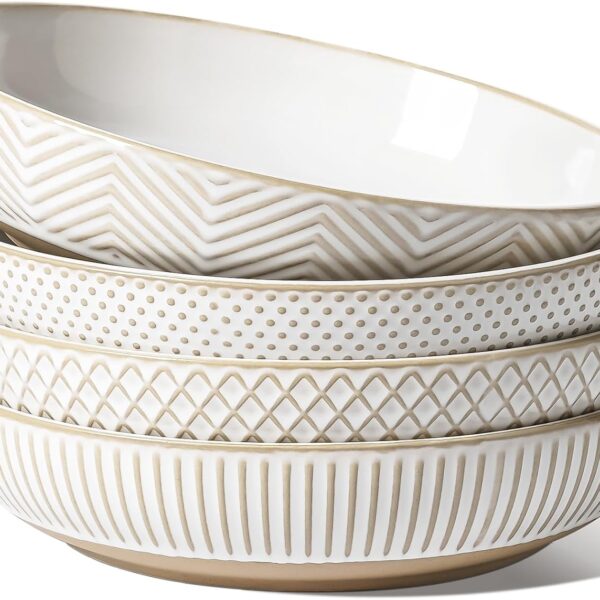 LE TAUCI 9-Inch Large Pasta Bowls, Set of 4, Arctic White