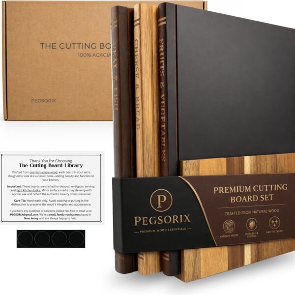 PEGSORIX Acacia Wood Cutting Board Set with Display Stand