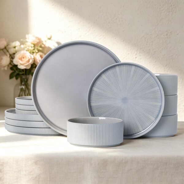 ALOFMO Smoky Blue Stoneware Dinnerware Set for 4