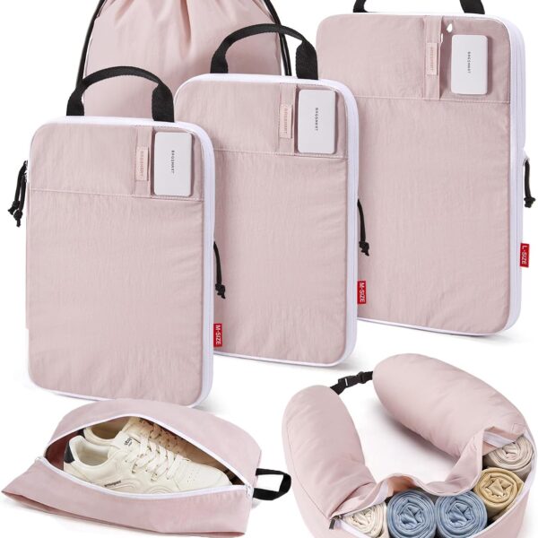 BAGSMART 6-Piece Compression Packing Cubes Set with Neck Pillow