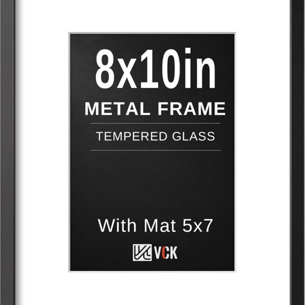 VCK 8x10 Black Metal Picture Frame with Mat and Tempered Glass