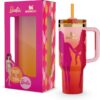 Front view of the Barbie Stanley tumbler 40oz featuring a soft sorbet gradient finish.