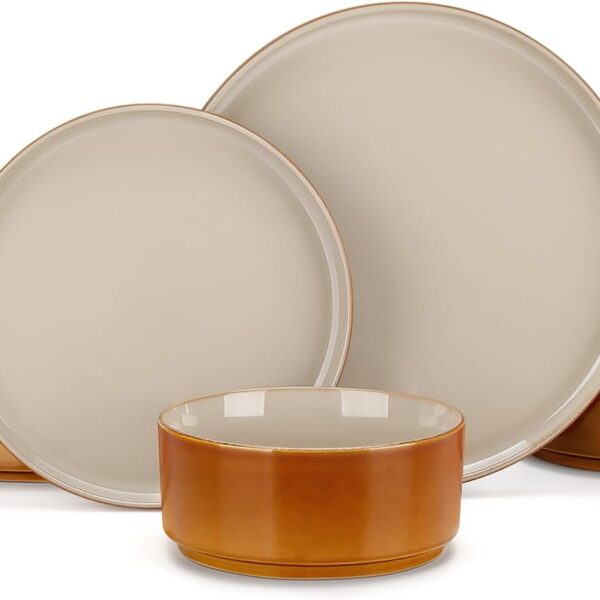 vancasso ONION Ceramic Dinnerware Set for 4: Caramel & Taupe