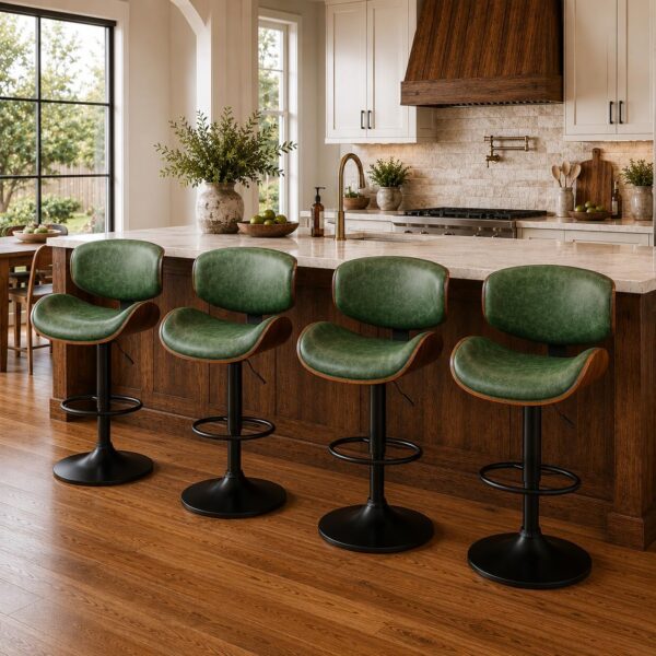 YaFiti Mid-Century Green Swivel Bar Stools, Set of 4