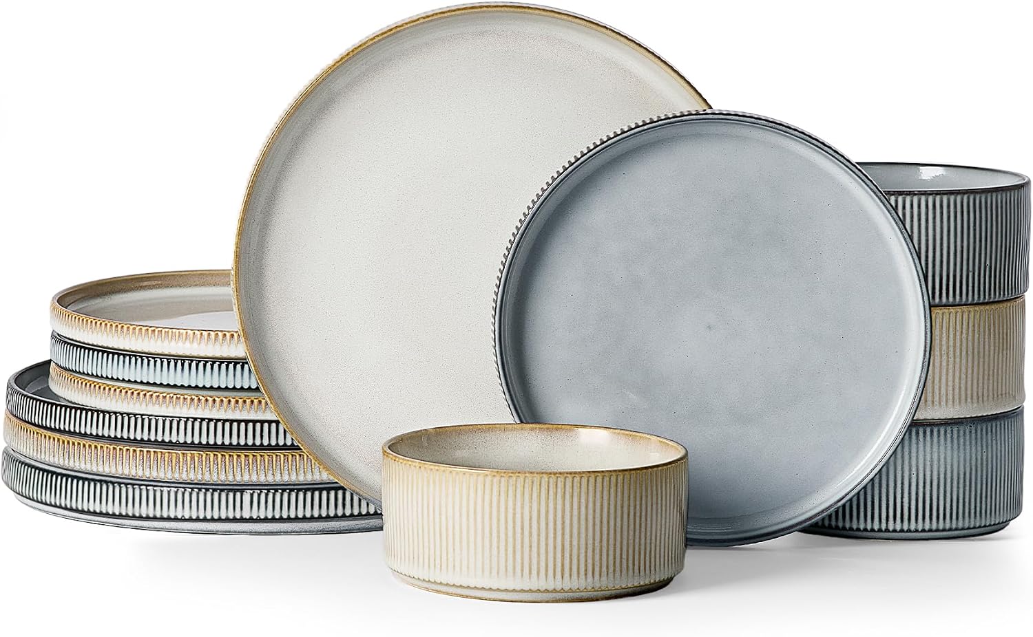 Famiware Star 12-piece reactive glaze dinnerware set neatly arranged on a modern dining table