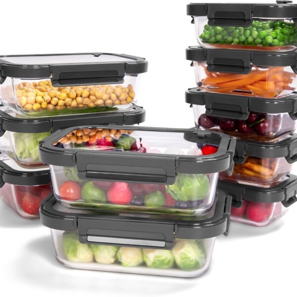 BOROHOUSE 10-Pack Glass Food Storage Containers with Lids