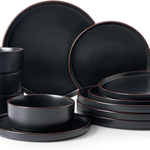 Famiware Nebula Ridge 12-Piece Matte Black Stoneware Dinnerware